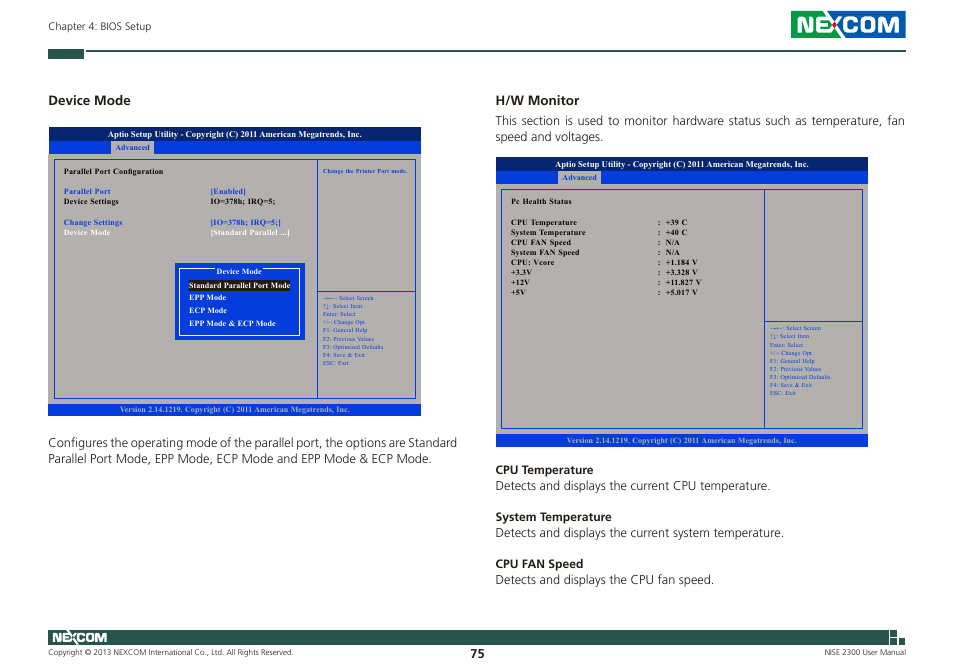 H/w monitor, Device mode | NEXCOM NISE 2300 User Manual | Page 89 / 107