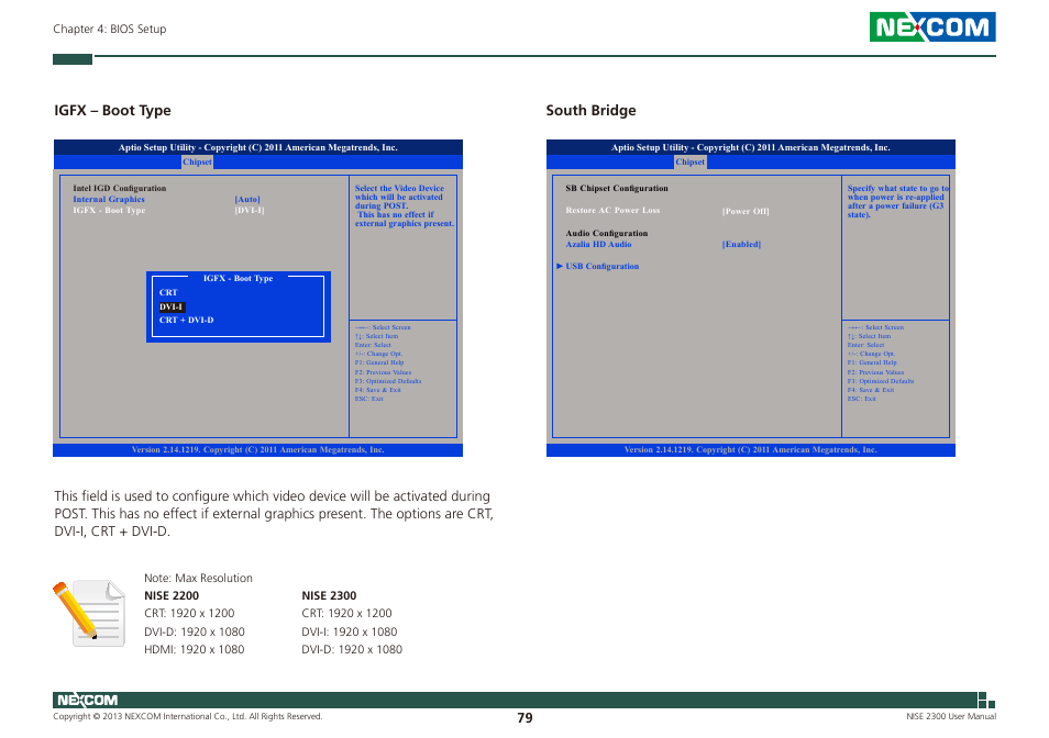 Igfx – boot type, South bridge | NEXCOM NISE 2300 User Manual | Page 93 / 107