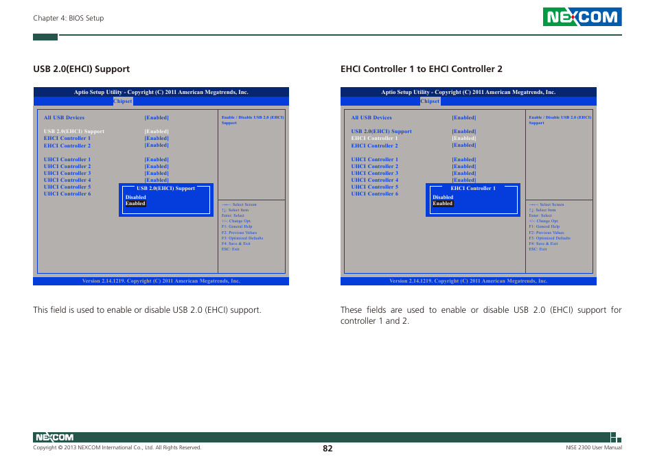 Usb 2.0(ehci) support, Ehci controller 1 to ehci controller 2 | NEXCOM NISE 2300 User Manual | Page 96 / 107