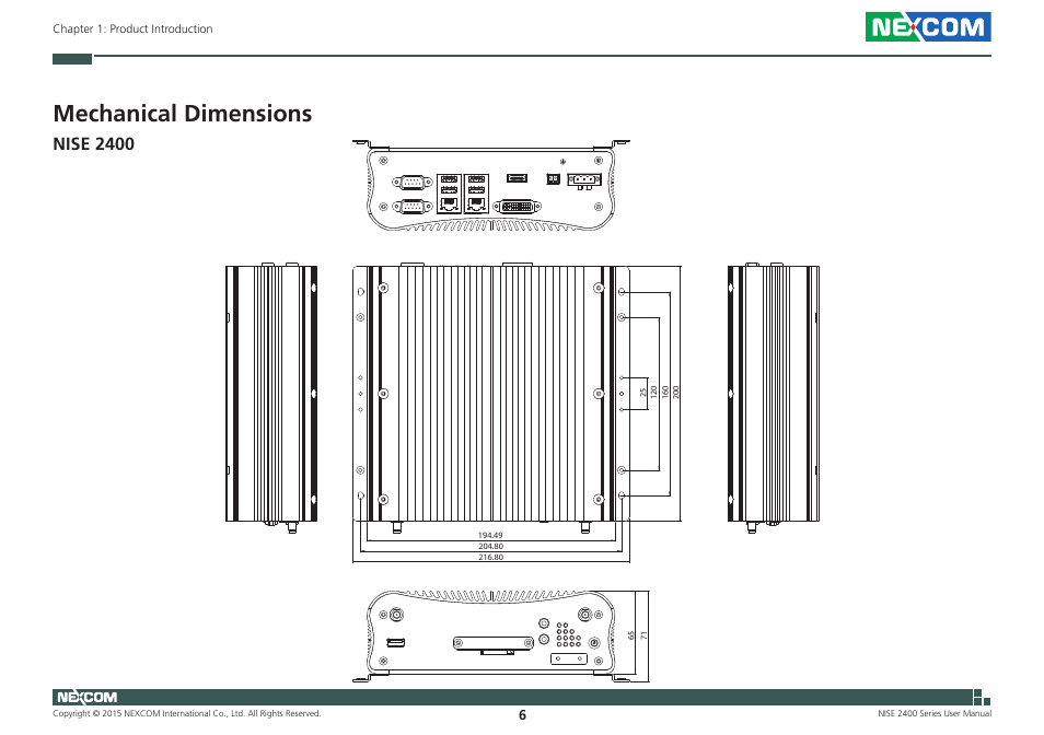 Mechanical dimensions, Nise 2400 | NEXCOM NISE 2400 User Manual | Page 20 / 84