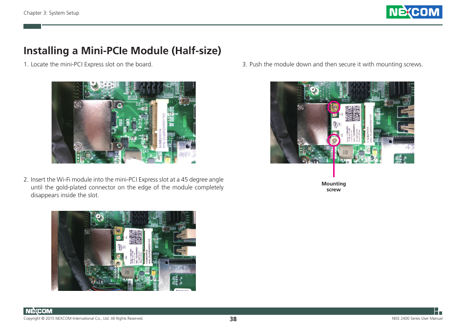 Installing a mini-pcie module (half-size) | NEXCOM NISE 2400 User Manual | Page 52 / 84