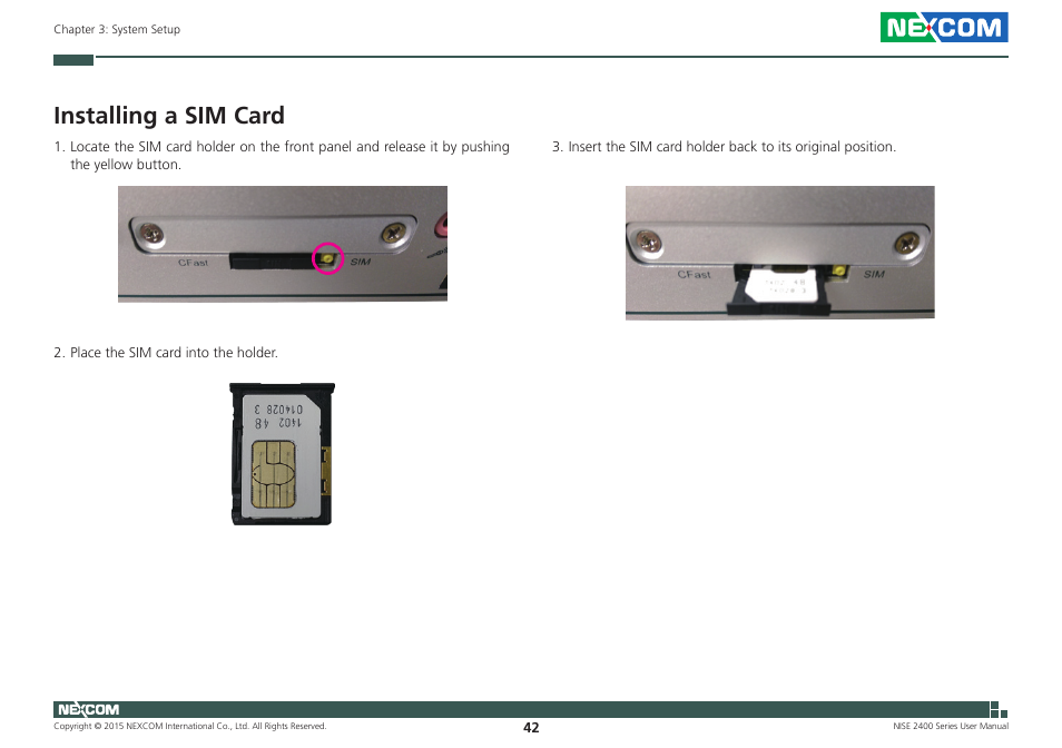 Installing a sim card | NEXCOM NISE 2400 User Manual | Page 56 / 84