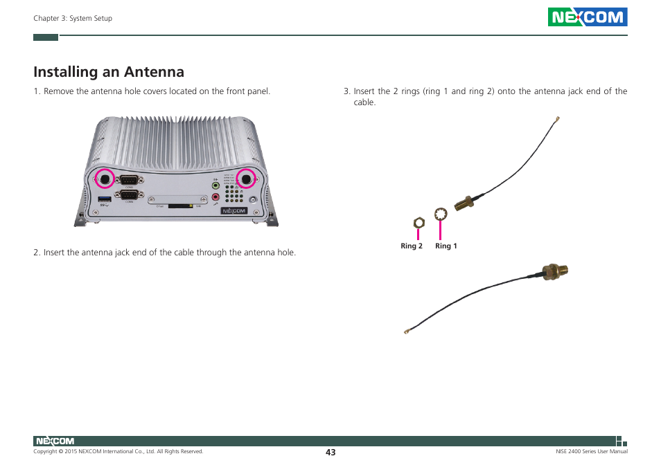Installing an antenna | NEXCOM NISE 2400 User Manual | Page 57 / 84