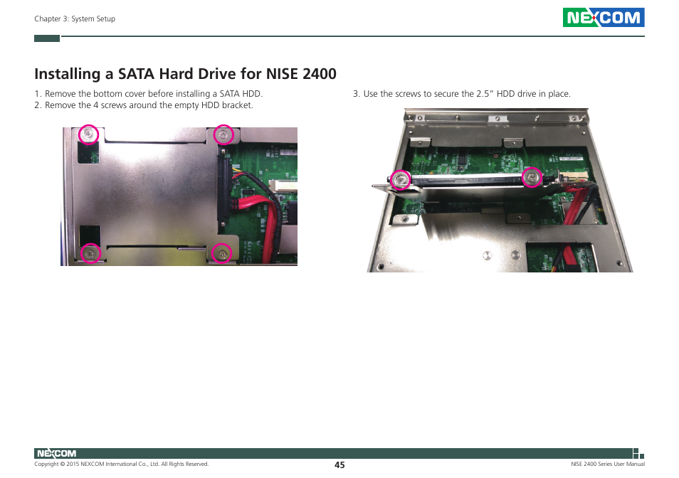 Installing a sata hard drive for nise 2400 | NEXCOM NISE 2400 User Manual | Page 59 / 84