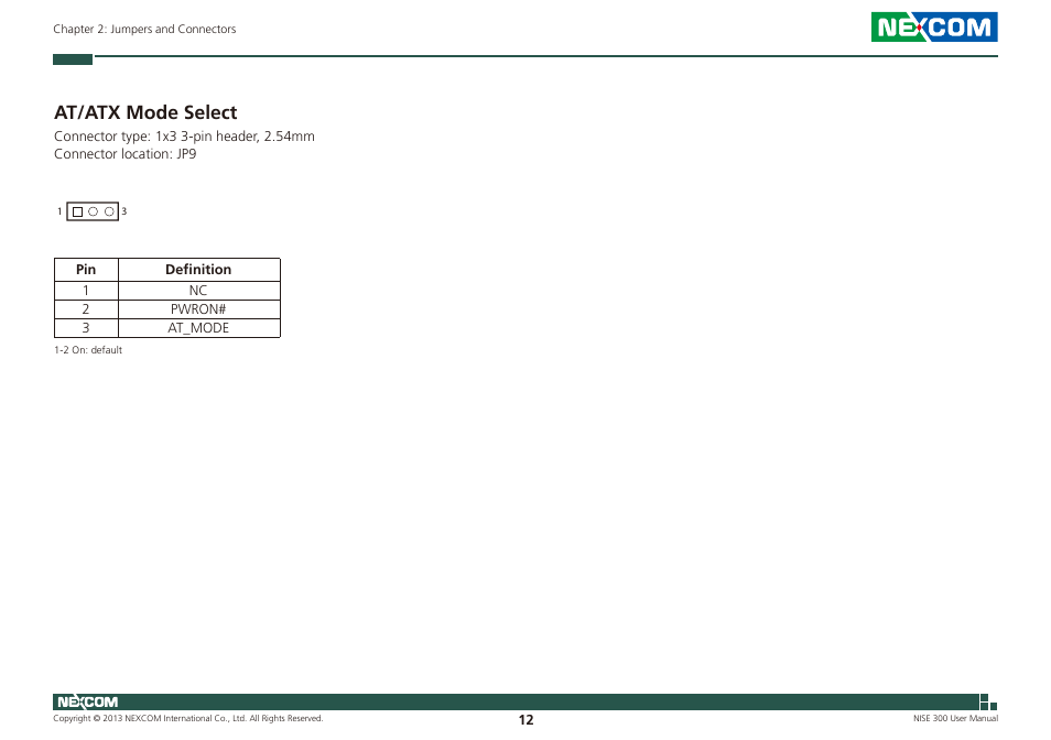 At/atx mode select | NEXCOM NISE 300 User Manual | Page 26 / 95