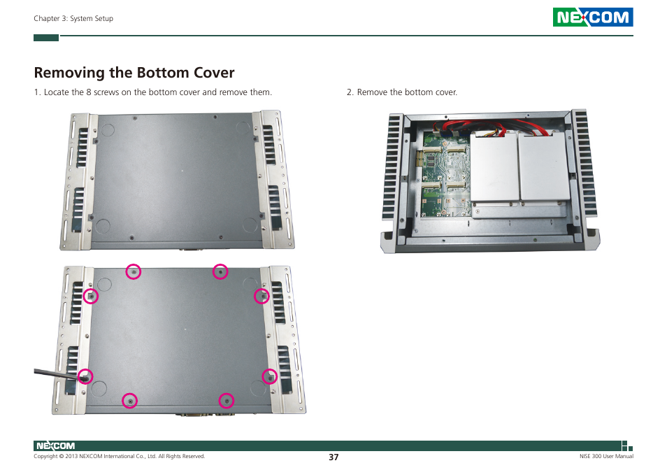 Removing the bottom cover | NEXCOM NISE 300 User Manual | Page 51 / 95