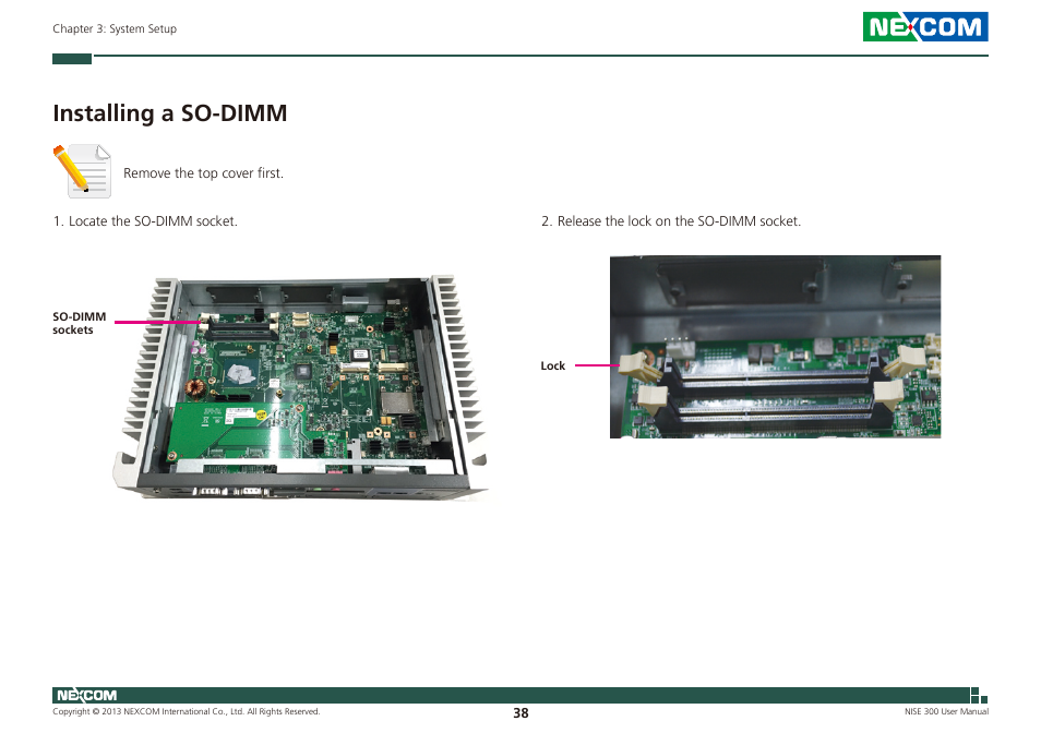 Installing a so-dimm | NEXCOM NISE 300 User Manual | Page 52 / 95