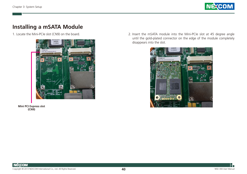 Installing a msata module | NEXCOM NISE 300 User Manual | Page 54 / 95