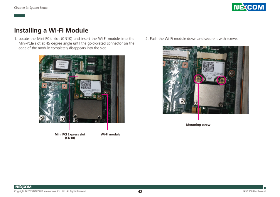 Installing a wi-fi module | NEXCOM NISE 300 User Manual | Page 56 / 95