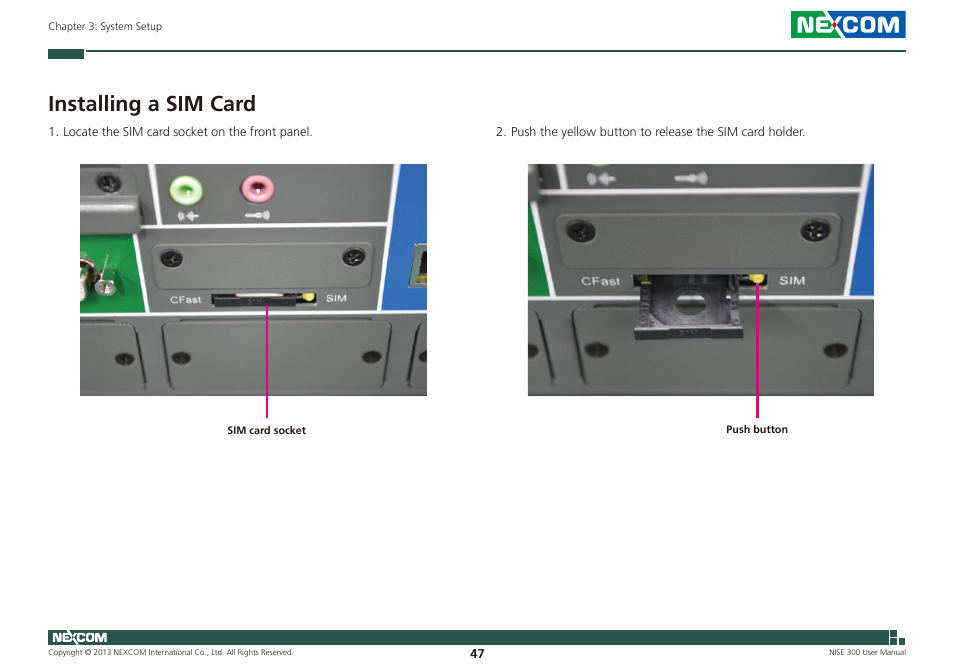 Installing a sim card | NEXCOM NISE 300 User Manual | Page 61 / 95