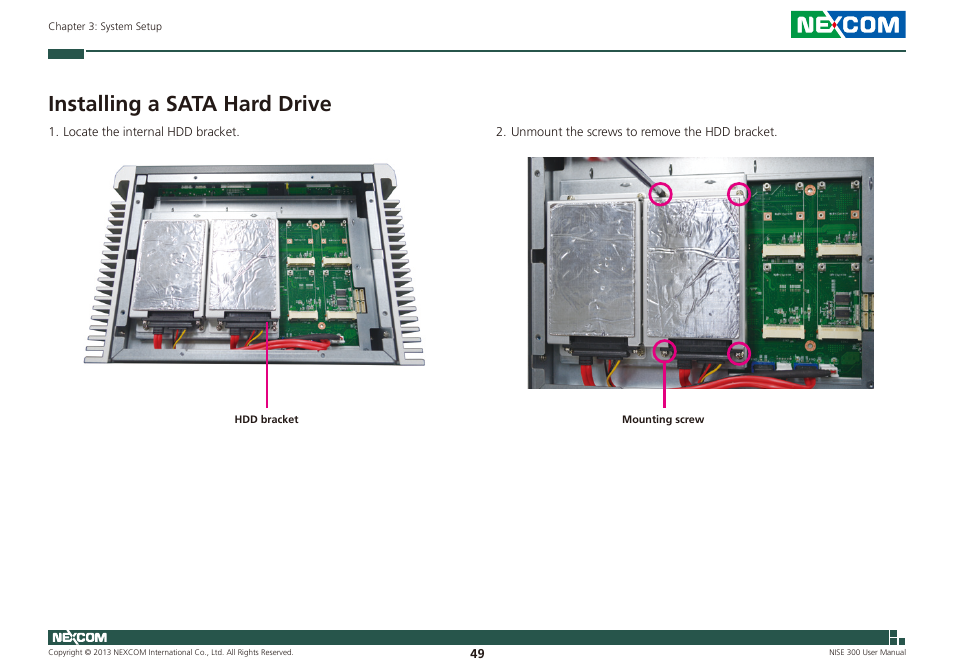 Installing a sata hard drive | NEXCOM NISE 300 User Manual | Page 63 / 95