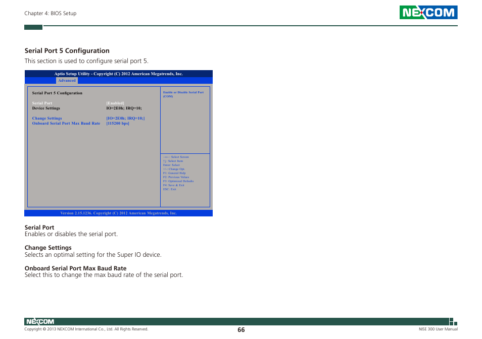 Serial port 5 configuration | NEXCOM NISE 300 User Manual | Page 80 / 95