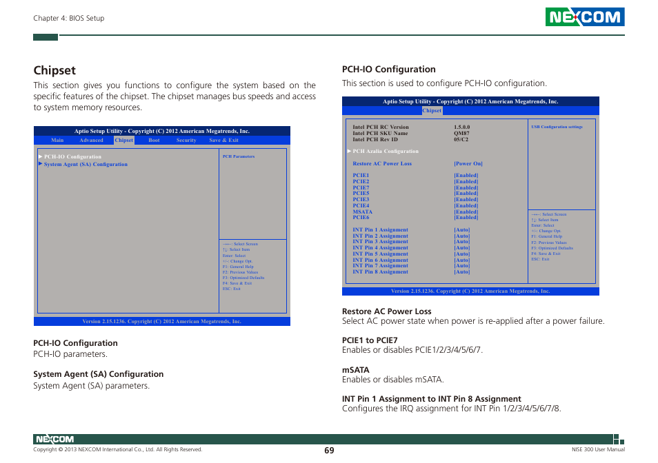 Chipset, Pch-io configuration | NEXCOM NISE 300 User Manual | Page 83 / 95