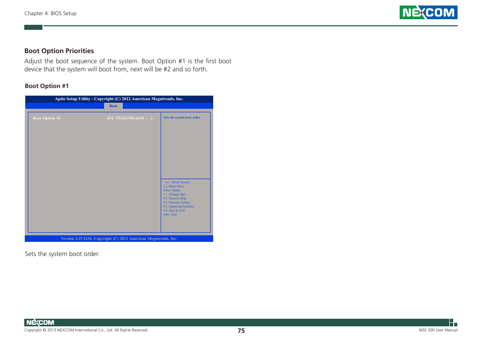 Boot option priorities | NEXCOM NISE 300 User Manual | Page 89 / 95