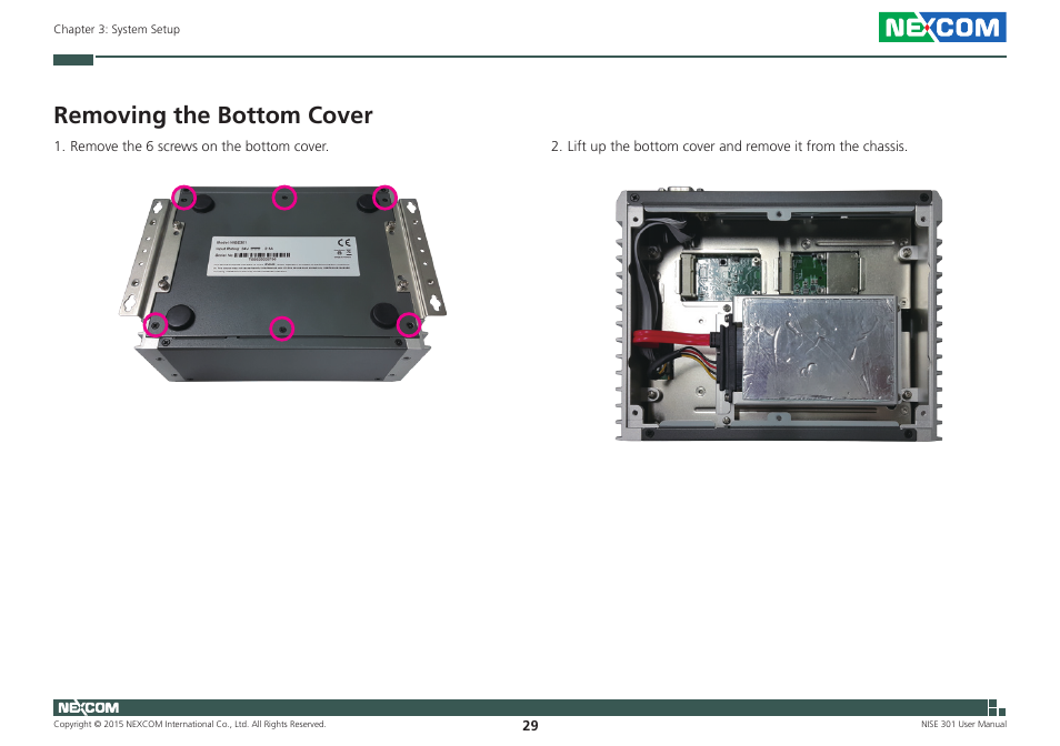 Removing the bottom cover | NEXCOM NISE 301 User Manual | Page 43 / 74