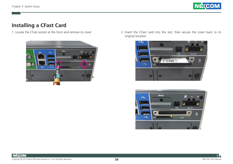 Installing a cfast card | NEXCOM NISE 301 User Manual | Page 48 / 74