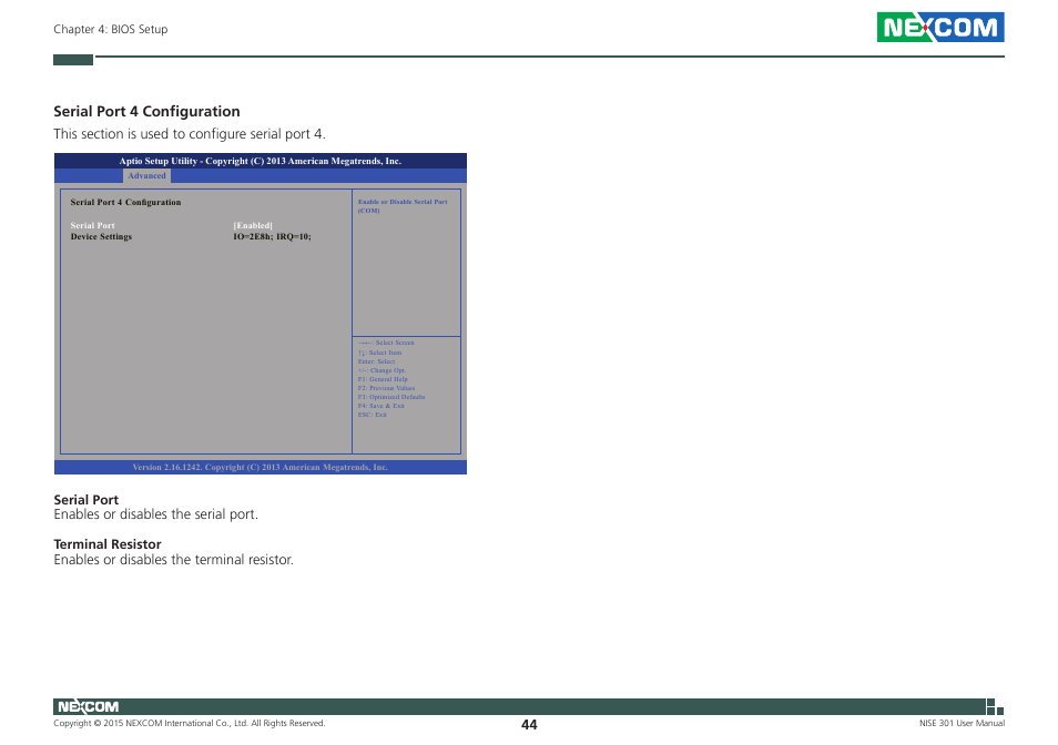 Serial port 4 configuration | NEXCOM NISE 301 User Manual | Page 58 / 74