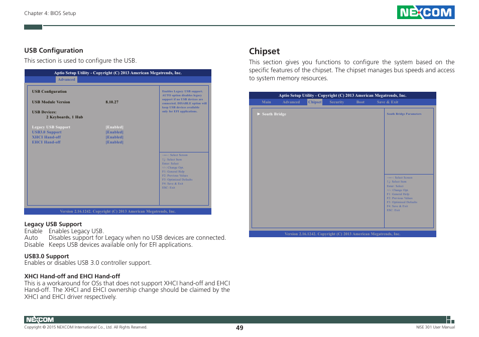 Chipset, Usb configuration | NEXCOM NISE 301 User Manual | Page 63 / 74