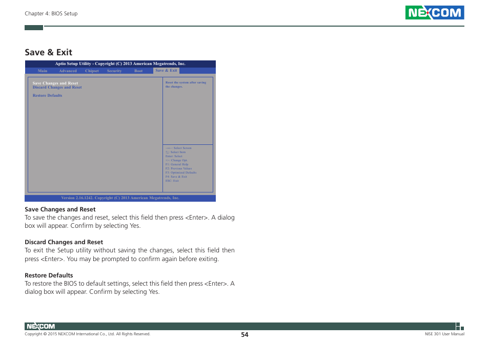 Save & exit | NEXCOM NISE 301 User Manual | Page 68 / 74