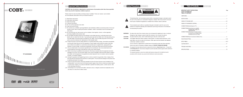 COBY electronic TF-DVD5050 User Manual | 6 pages