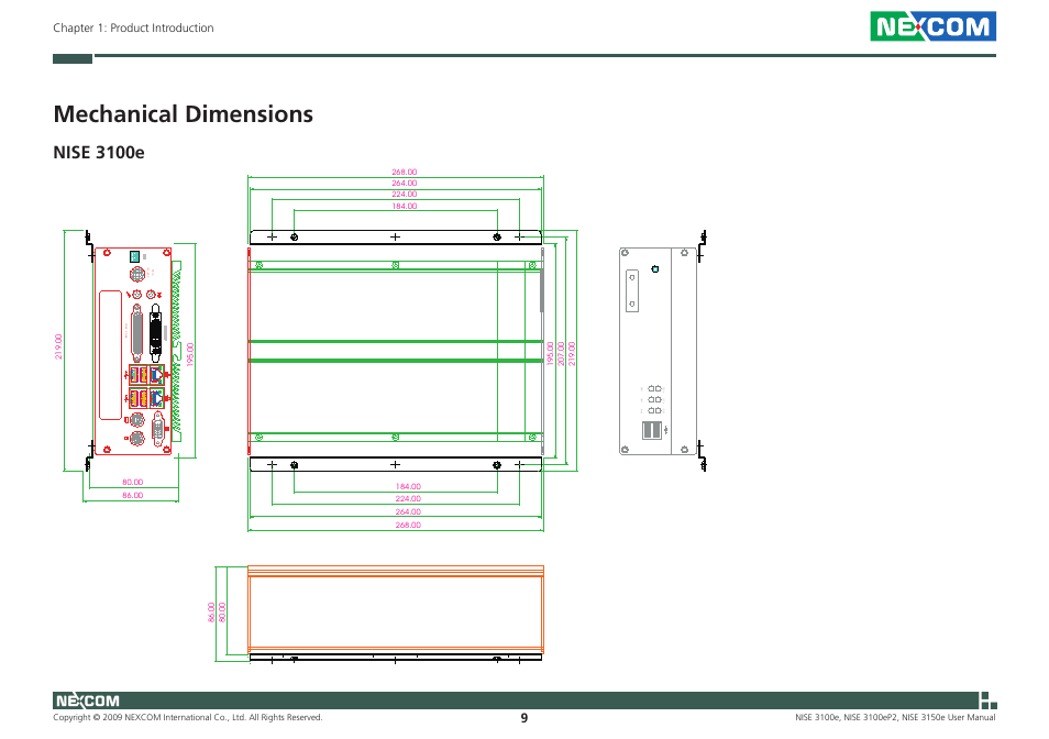 Mechanical dimensions, Nise 3100e | NEXCOM NISE 3100eP2 User Manual | Page 22 / 75