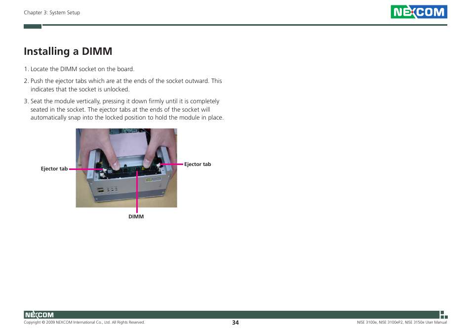 Installing a dimm | NEXCOM NISE 3100eP2 User Manual | Page 47 / 75