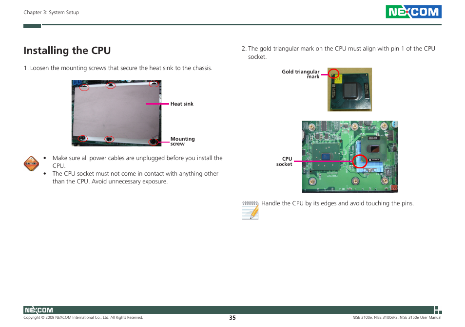 Installing the cpu | NEXCOM NISE 3100eP2 User Manual | Page 48 / 75