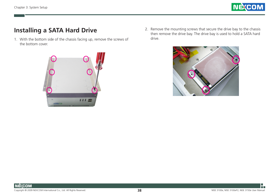 Installing a sata hard drive | NEXCOM NISE 3100eP2 User Manual | Page 51 / 75