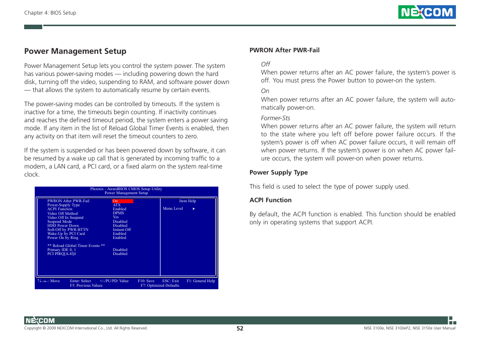 Power management setup | NEXCOM NISE 3100eP2 User Manual | Page 65 / 75