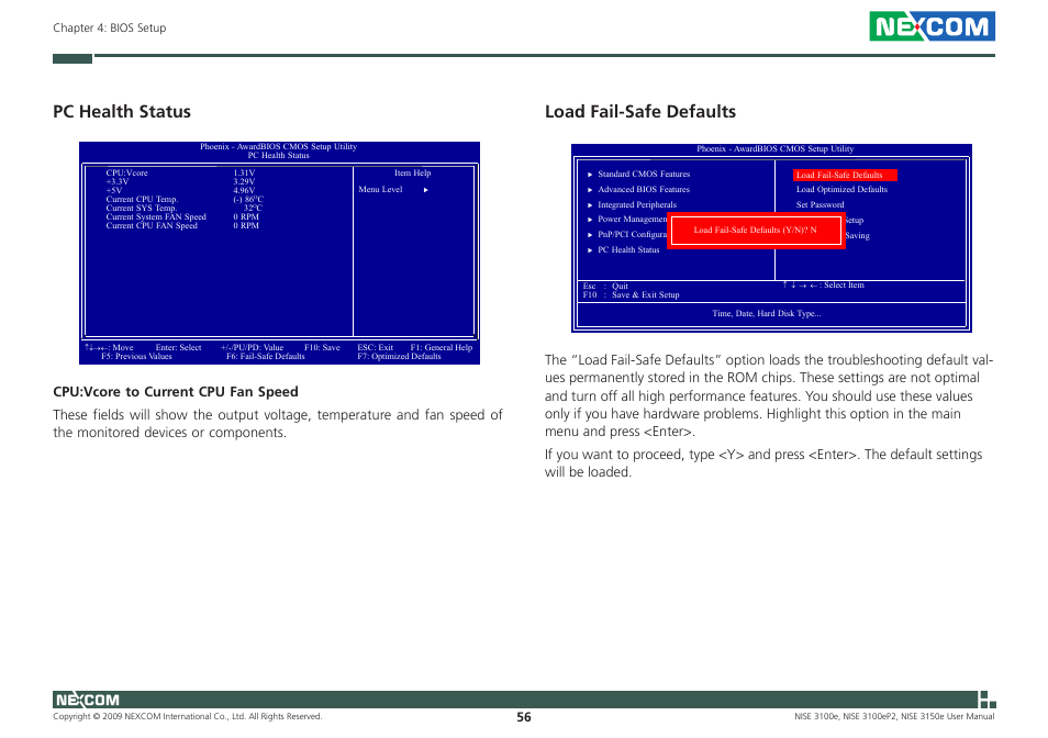 Pc health status, Load fail-safe defaults | NEXCOM NISE 3100eP2 User Manual | Page 69 / 75