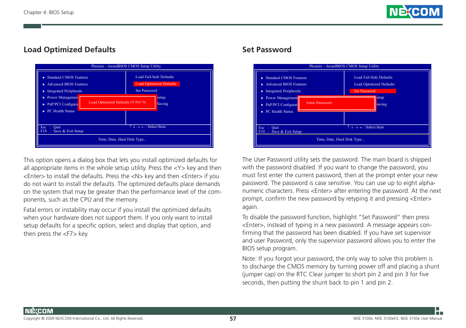 Load optimized defaults, Set password | NEXCOM NISE 3100eP2 User Manual | Page 70 / 75