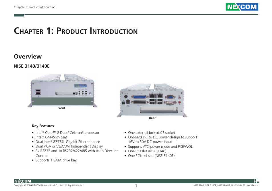 Hapter, Roduct, Ntroduction | Overview | NEXCOM NISE 3140 User Manual | Page 14 / 88