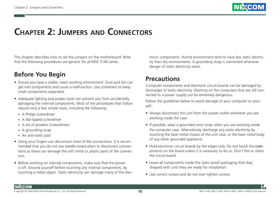 Hapter, Umpers, Onnectors | Before you begin, Precautions | NEXCOM NISE 3140 User Manual | Page 23 / 88