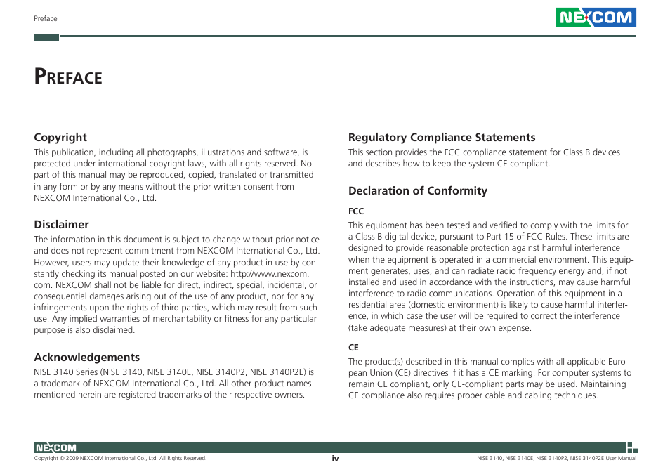 Reface | NEXCOM NISE 3140 User Manual | Page 4 / 88