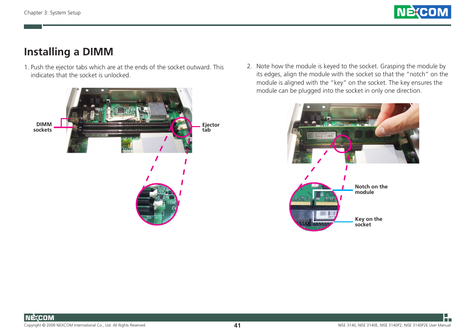 Installing a dimm | NEXCOM NISE 3140 User Manual | Page 54 / 88