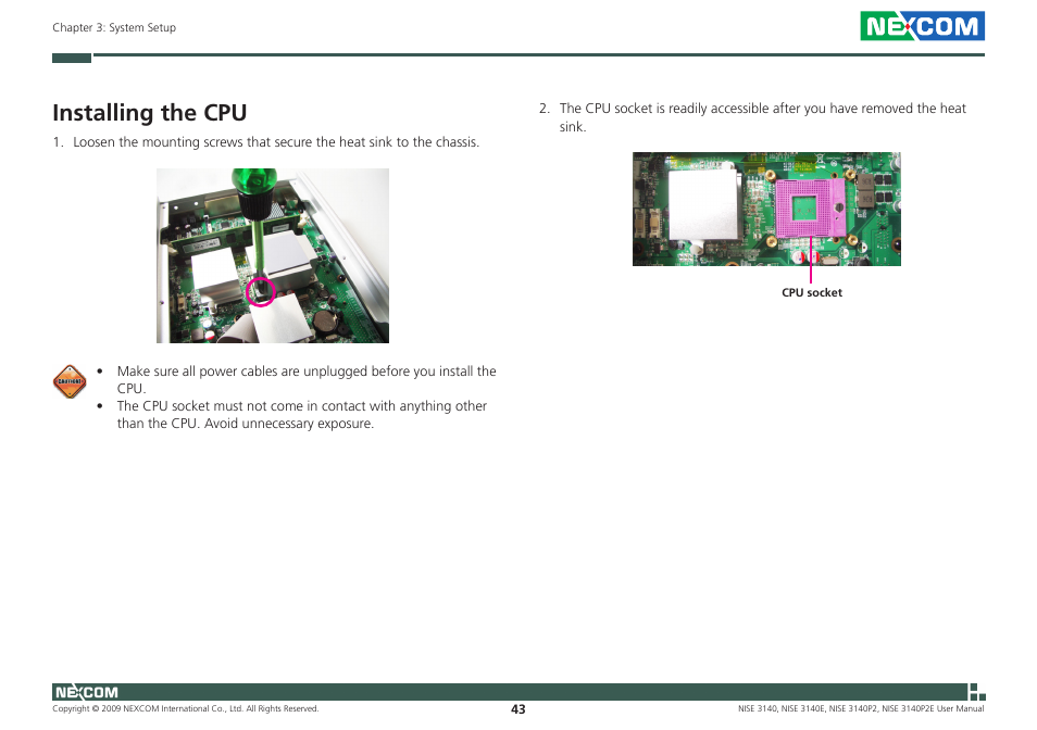 Installing the cpu | NEXCOM NISE 3140 User Manual | Page 56 / 88