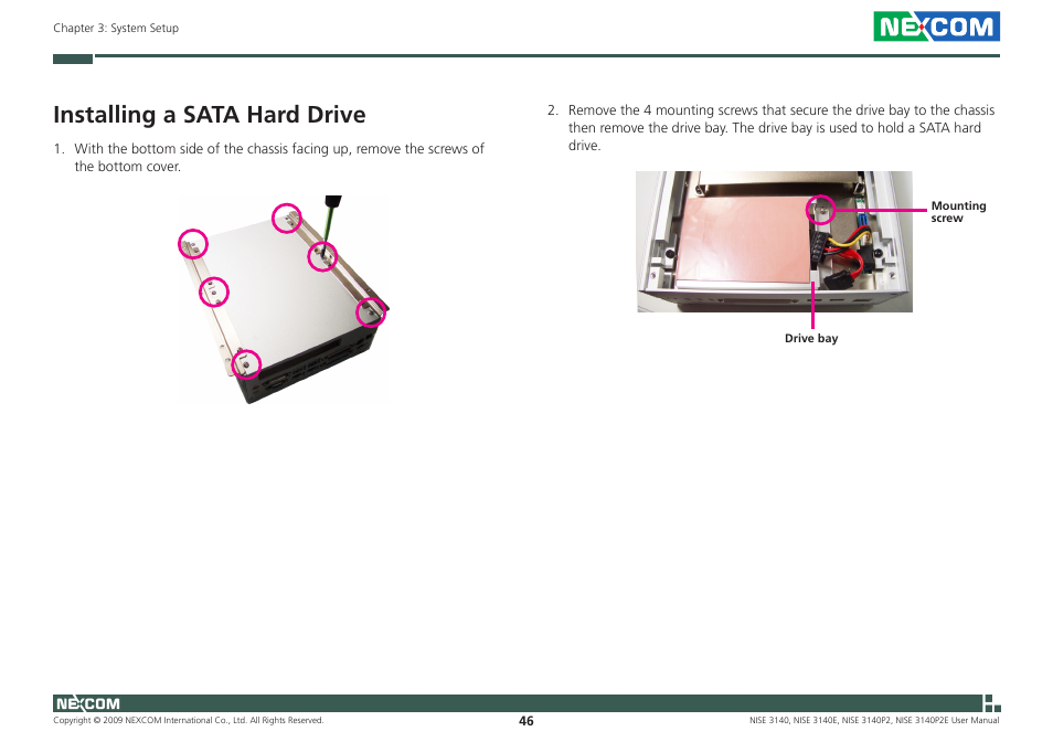 Installing a sata hard drive | NEXCOM NISE 3140 User Manual | Page 59 / 88