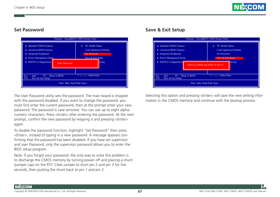 Set password, Save & exit setup | NEXCOM NISE 3140 User Manual | Page 80 / 88