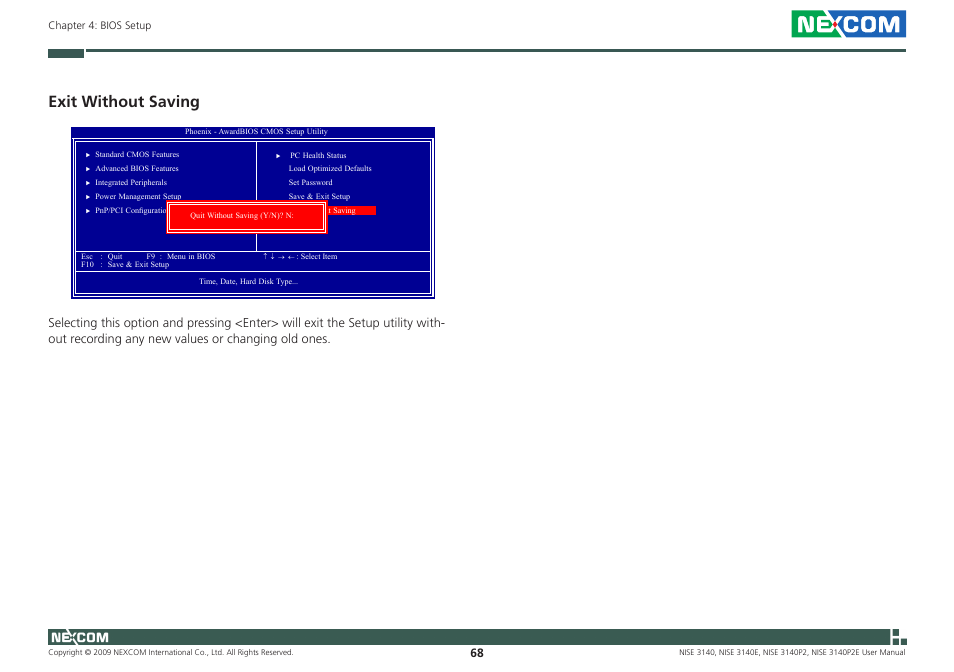 Exit without saving | NEXCOM NISE 3140 User Manual | Page 81 / 88