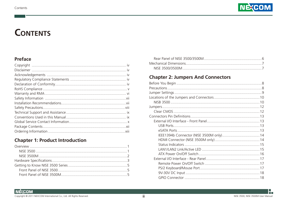 Ontents | NEXCOM NISE 3500 User Manual | Page 2 / 120