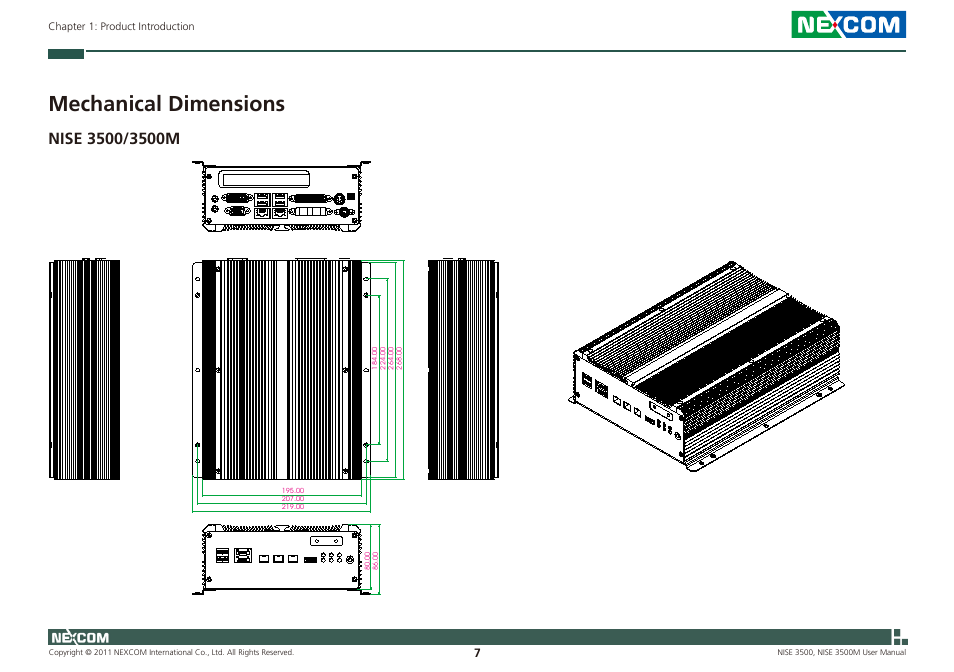 Mechanical dimensions | NEXCOM NISE 3500 User Manual | Page 20 / 120