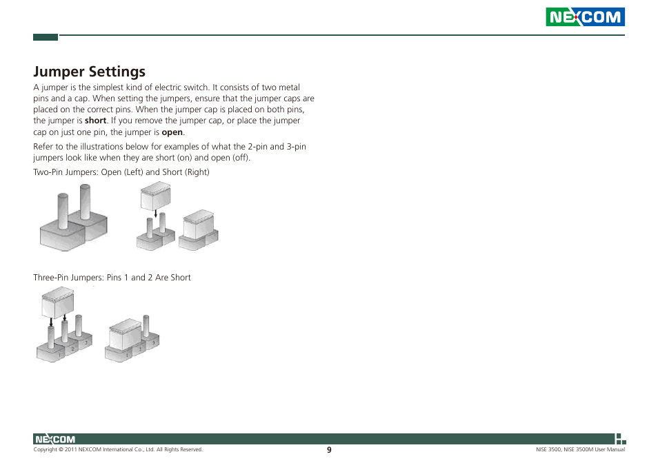 Jumper settings | NEXCOM NISE 3500 User Manual | Page 22 / 120