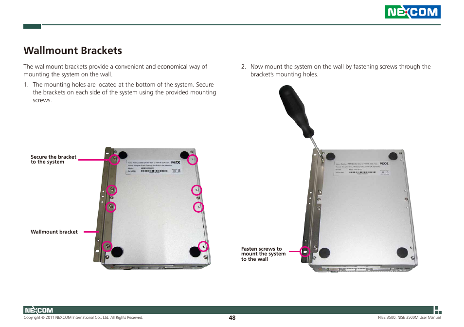 Wallmount brackets | NEXCOM NISE 3500 User Manual | Page 61 / 120