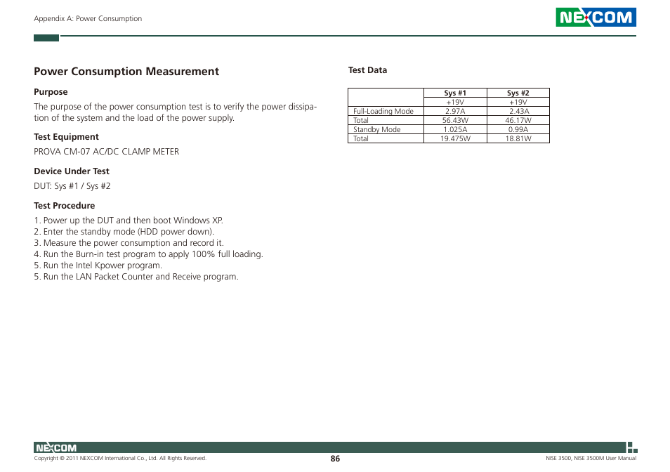 Power consumption measurement | NEXCOM NISE 3500 User Manual | Page 99 / 120