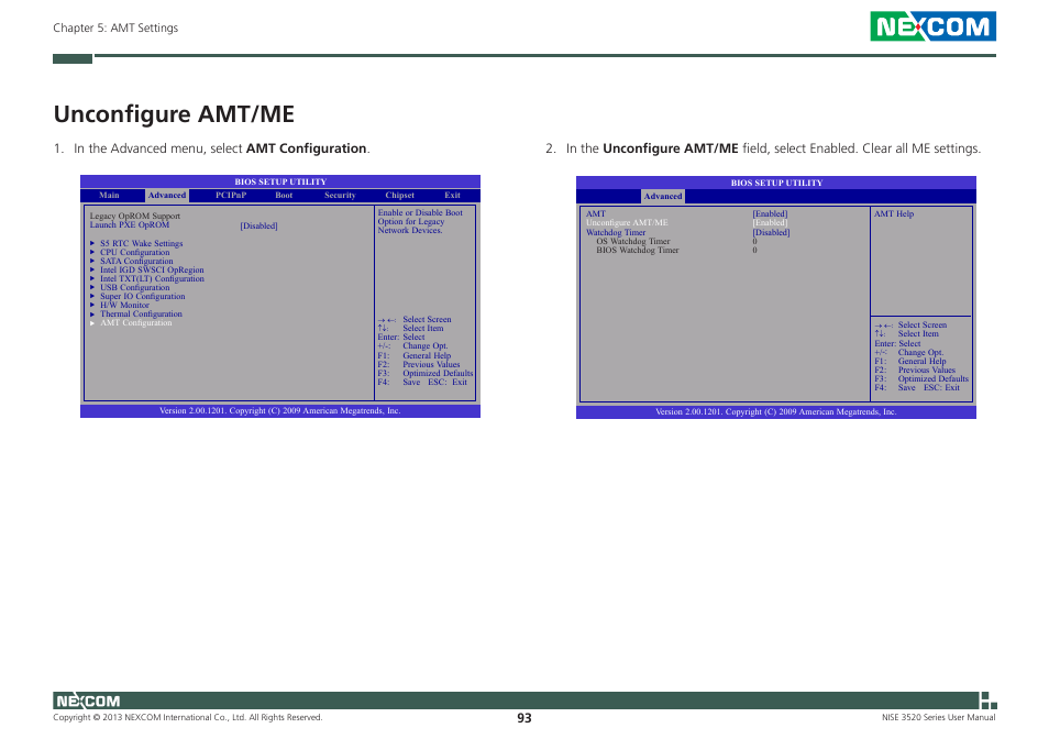 Unconfigure amt/me | NEXCOM NISE 3520 User Manual | Page 106 / 125