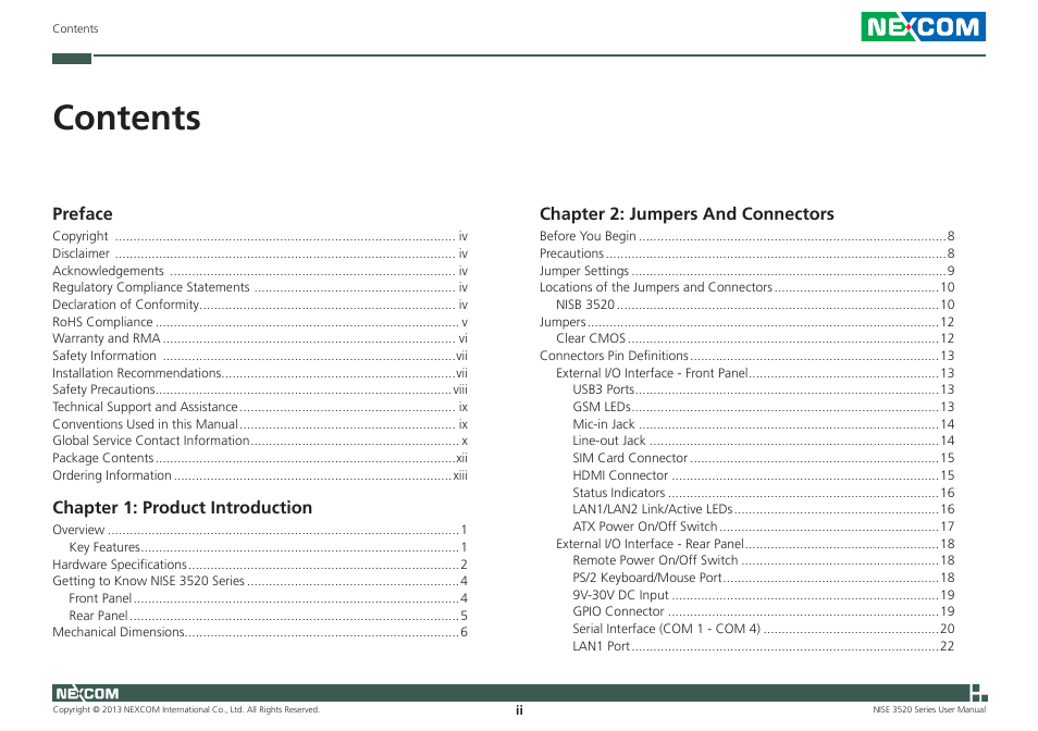 NEXCOM NISE 3520 User Manual | Page 2 / 125