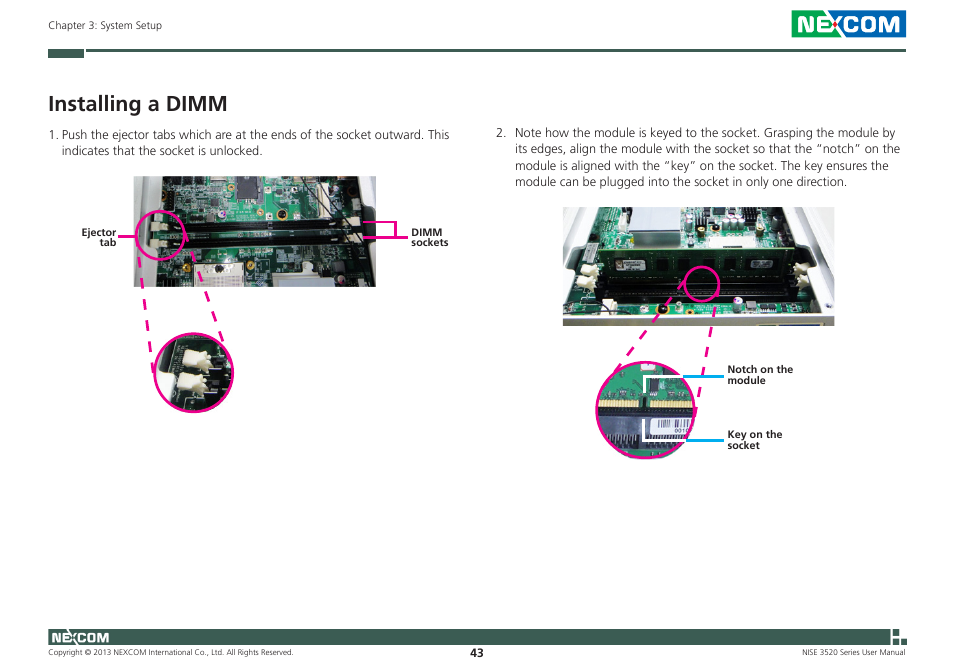 Installing a dimm | NEXCOM NISE 3520 User Manual | Page 56 / 125