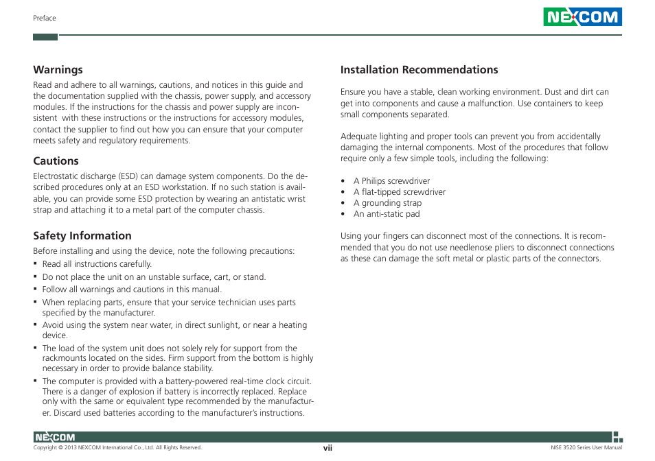 NEXCOM NISE 3520 User Manual | Page 7 / 125