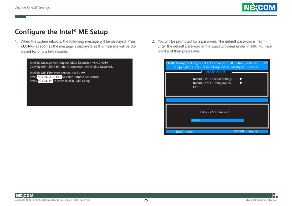 Configure the intel, Me setup | NEXCOM NISE 3520 User Manual | Page 88 / 125