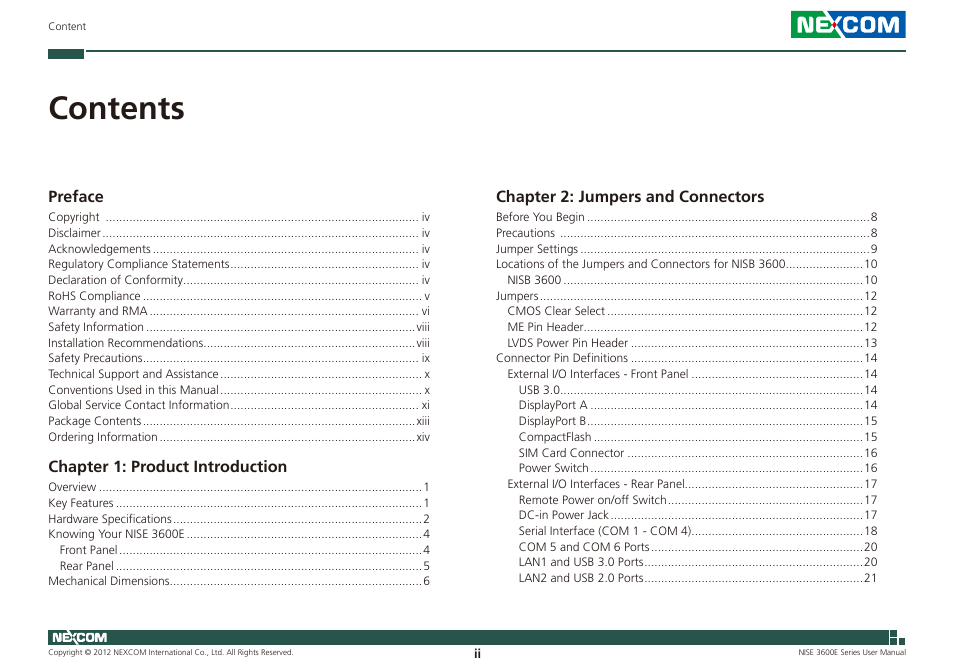 NEXCOM NISE 3600E User Manual | Page 2 / 102